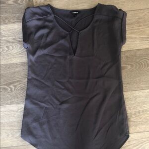 Express Women's Brown Crisscross Keyhole Short Sleeve Blouse